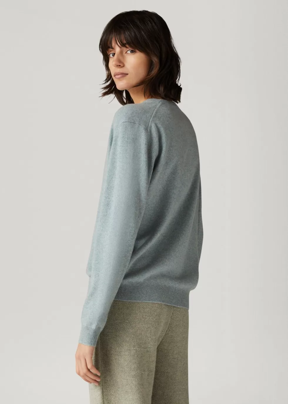 Knitwear*Loro Piana Arona V-Neck Sweater Clear Blue Clouds Mel