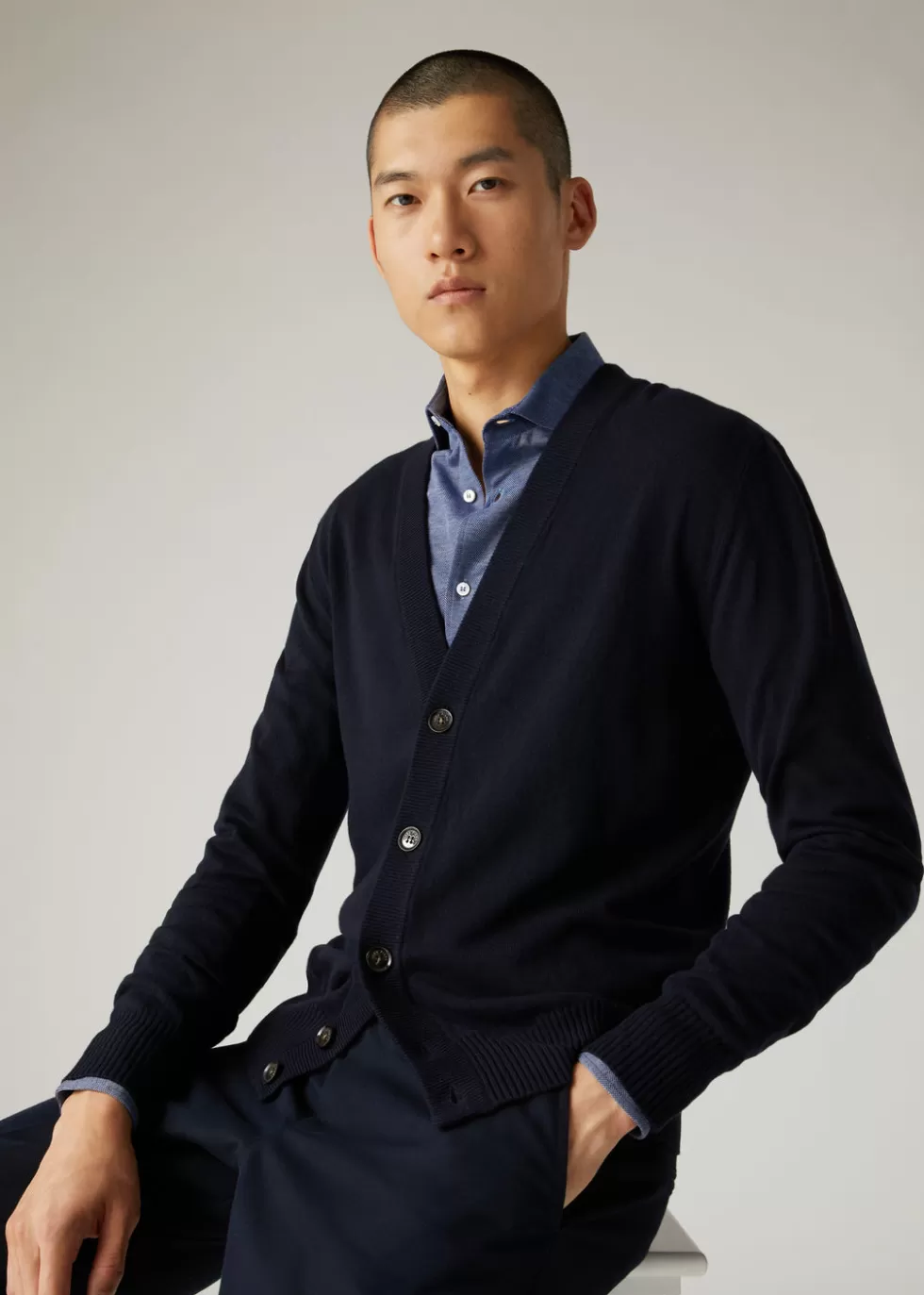 Knitwear*Loro Piana Classic Cardigan Navy Blue