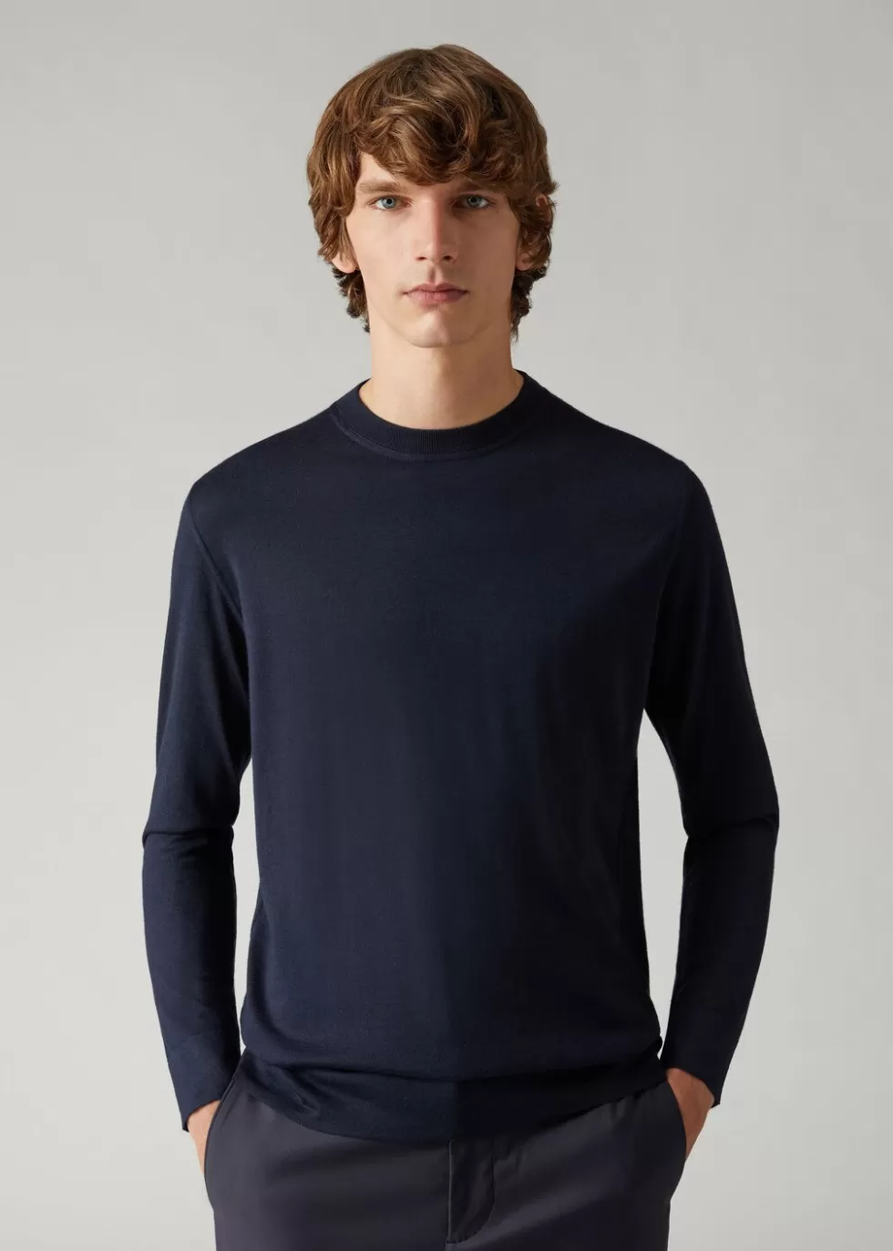 Knitwear*Loro Piana Colin Crew Neck Navy Blue