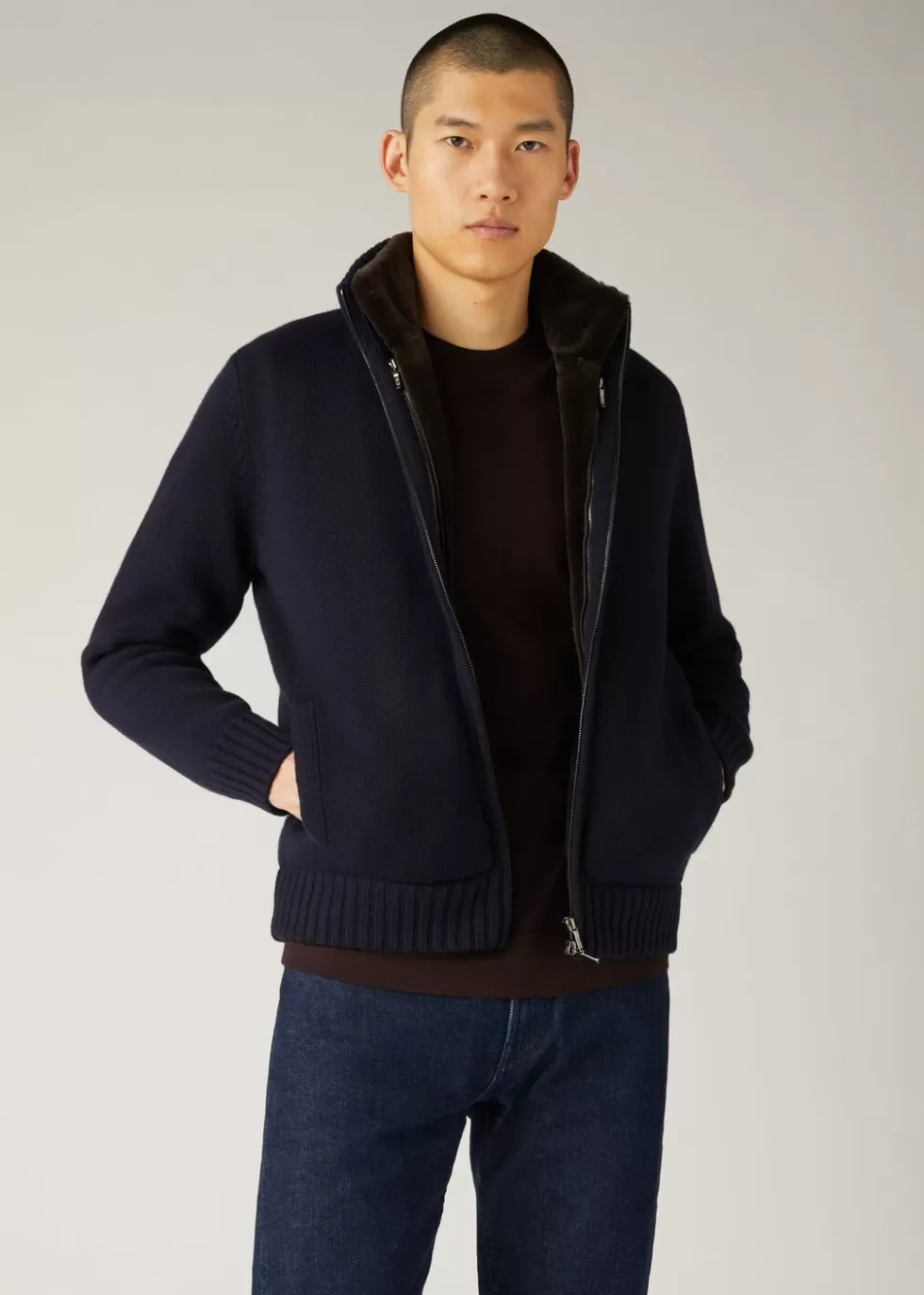 Knitwear*Loro Piana Colman Bomber Jacket Navy Blue