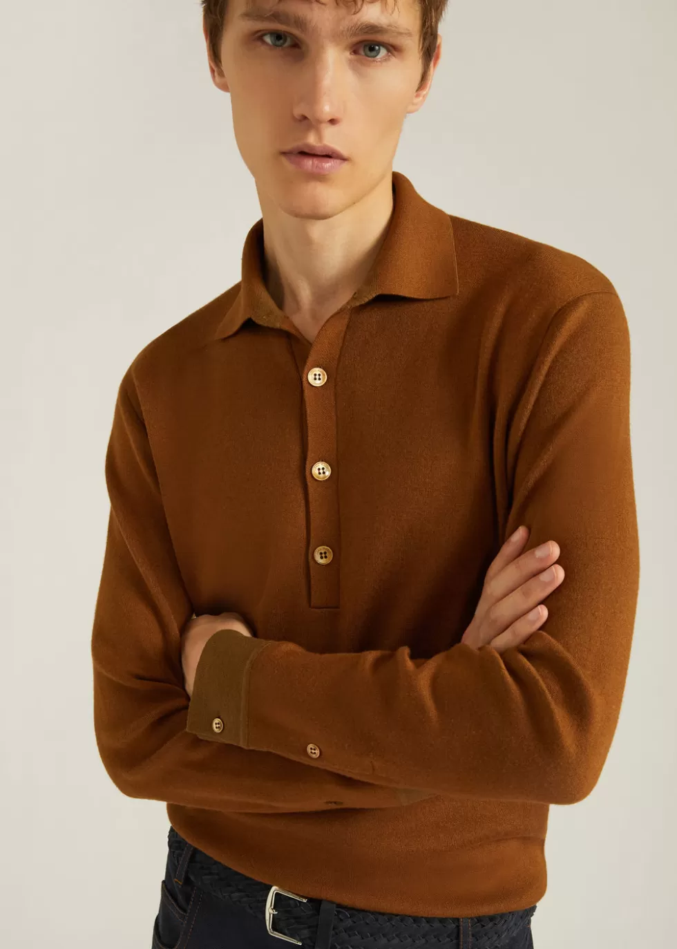 Knitwear*Loro Piana Diveria Polo Shirt Chai Brown/C.Leat.Beige M