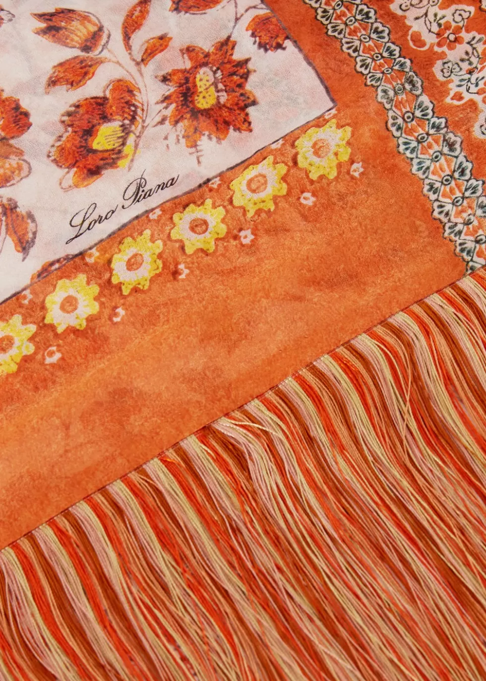 Stoles*Loro Piana Flower Ceremony Oversized Foulard Jujube Orange+Papaya Shake