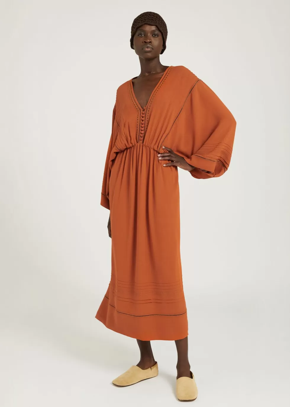 Dresses*Loro Piana Henrietta Dress Red Clay Powder