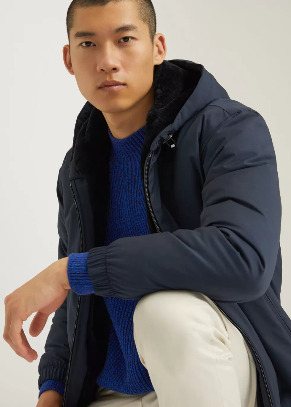 Outerwear Jackets*Loro Piana Hooded Bomber Jacket Navy Blue