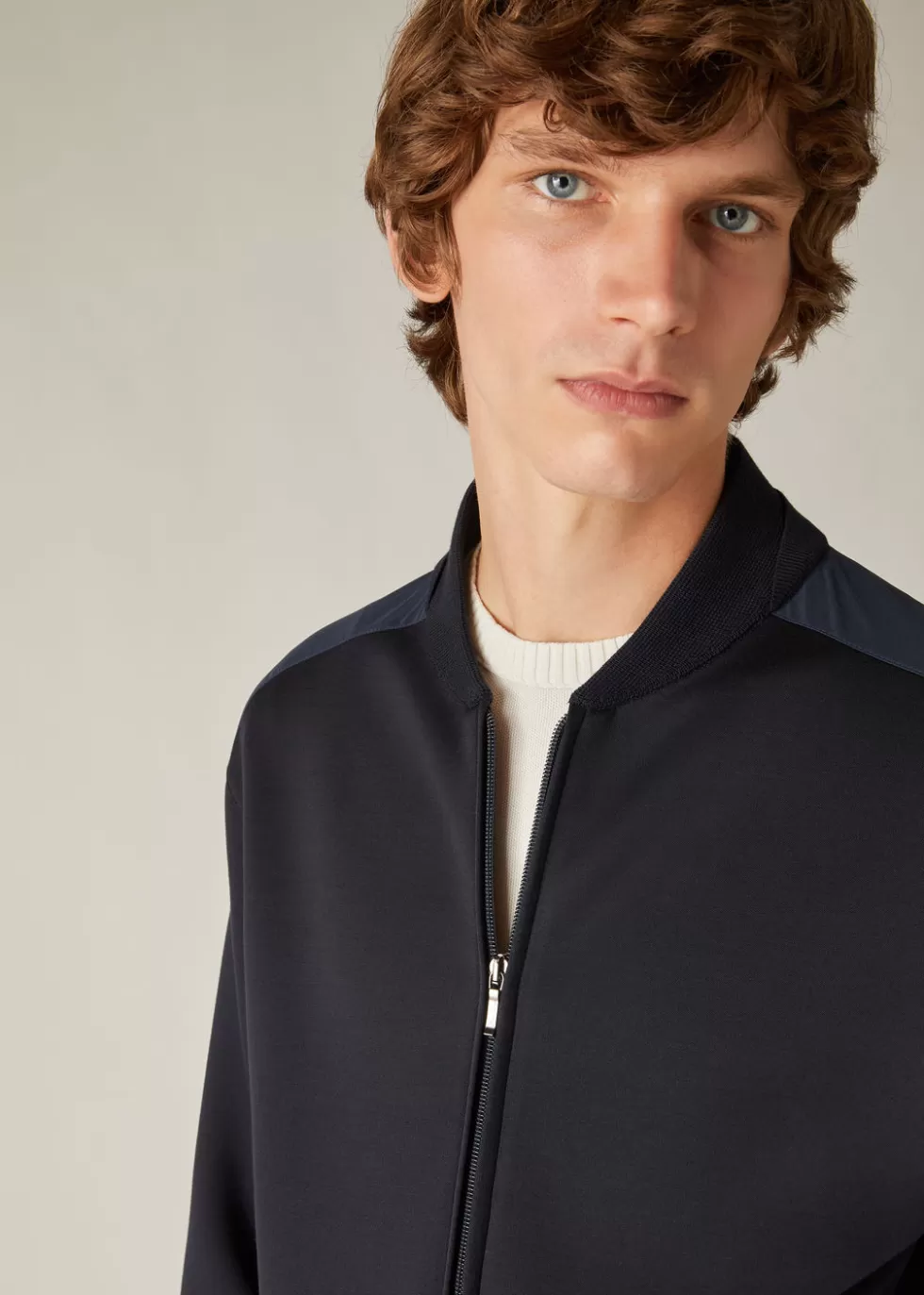 Knitwear*Loro Piana Horizon Bomber Jacket Navy Blue