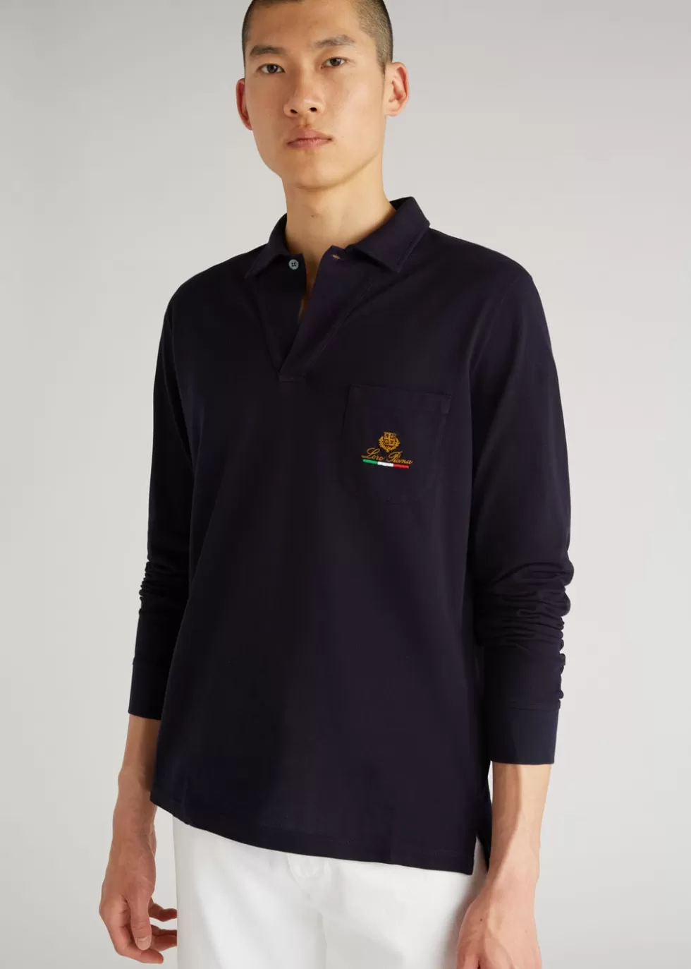 Polo And T-Shirts*Loro Piana Horsey Open Polo-Shirt Navy Blue