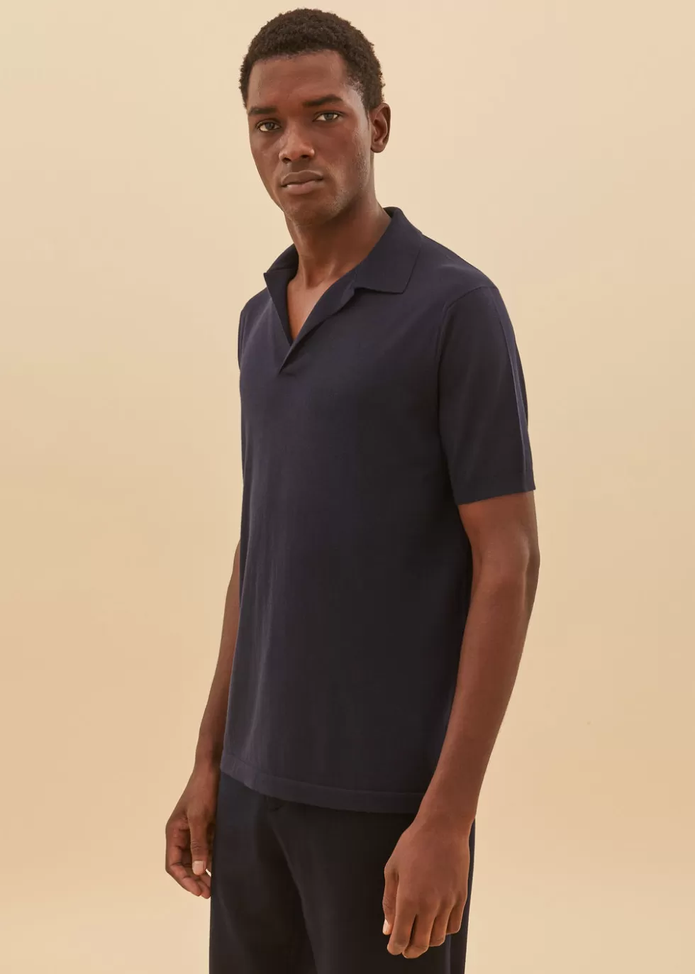 Knitwear*Loro Piana Light Polo Shirt Navy Blue