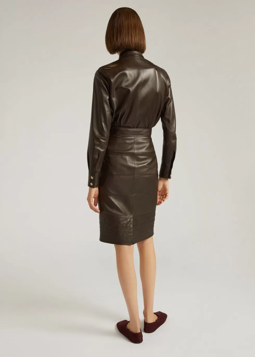 Leather*Loro Piana Lucie Skirt Dark Cocoa