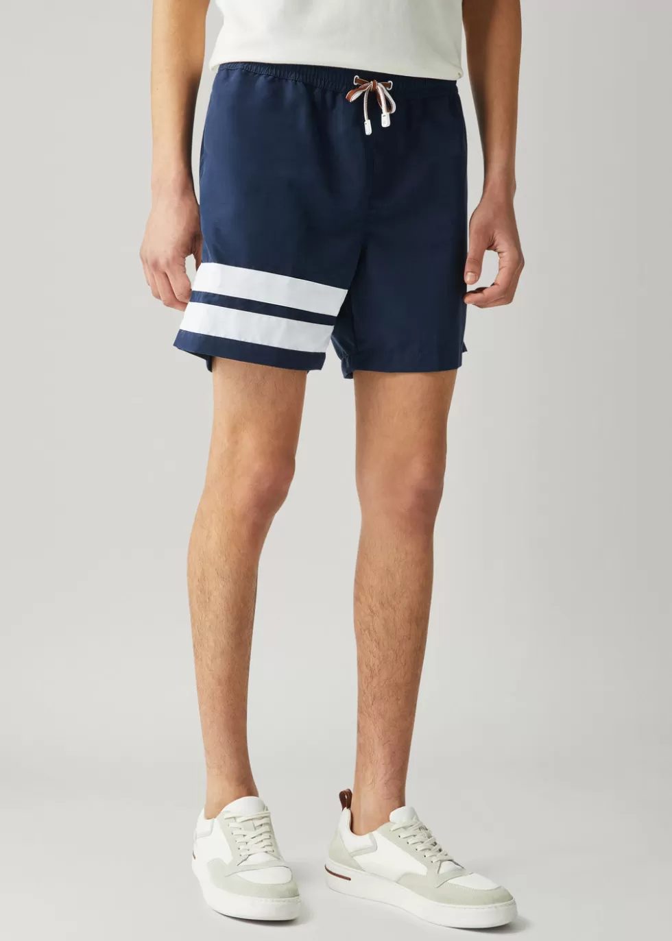 Swimwear*Loro Piana Maar Swim Trunks Dark Sea/Optical White