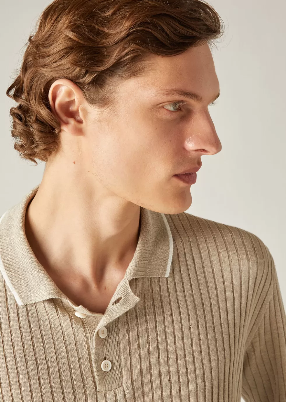 Knitwear*Loro Piana Mer Polo Shirt Raw Linen