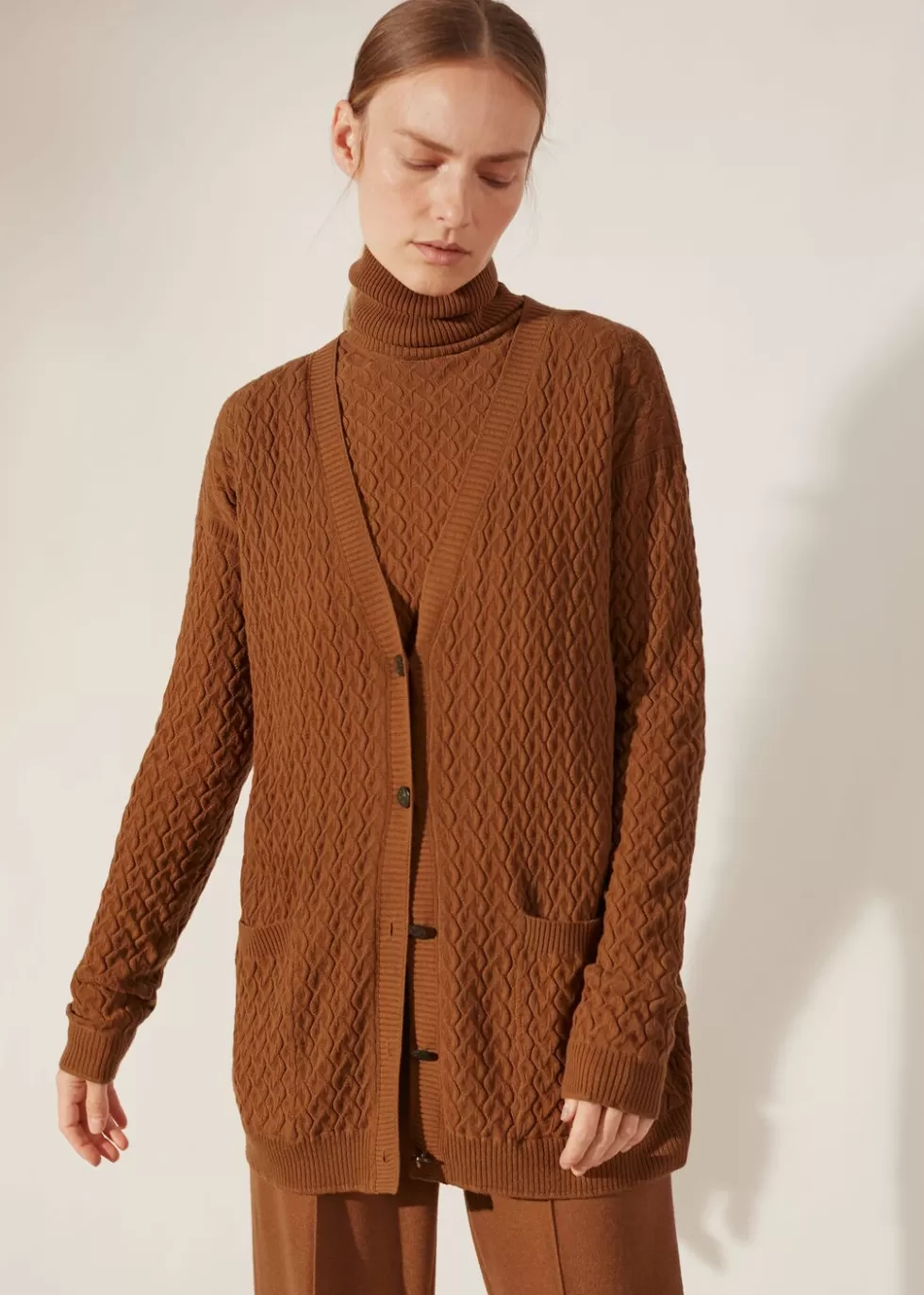 Knitwear*Loro Piana Micro Cables Cardigan Dark Vicuna