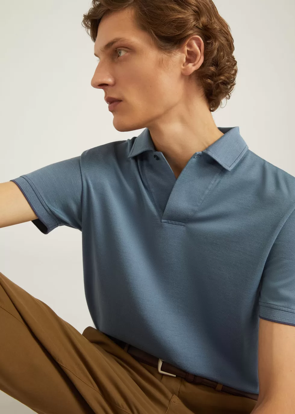 Polo And T-Shirts*Loro Piana Open Polo Azure Stone