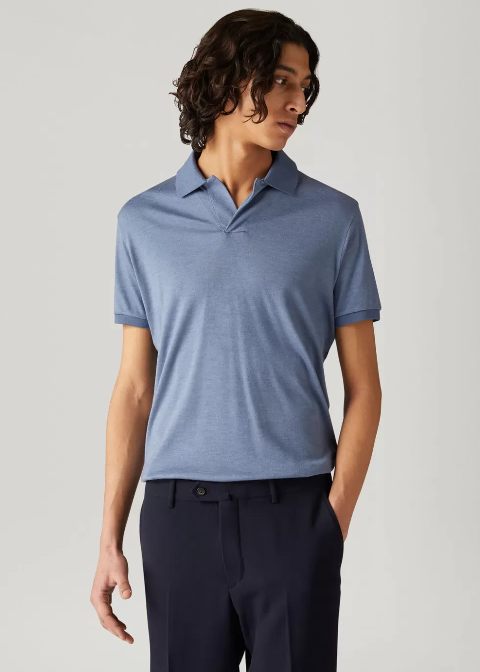 Polo And T-Shirts*Loro Piana Open Polo Shirt Scanda Blue