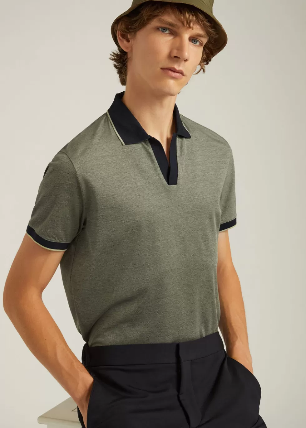 Polo And T-Shirts*Loro Piana Oxford Polo Blue Navy/Iranian Green