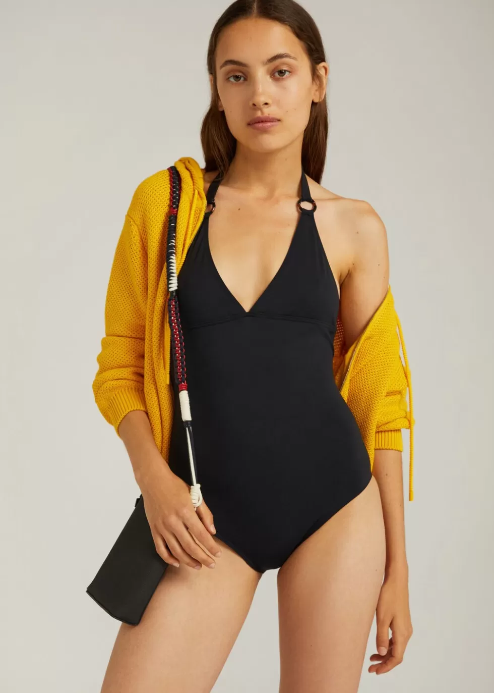 Swimwear*Loro Piana Ring Marine One-Piece Swimsuit Navy Blue