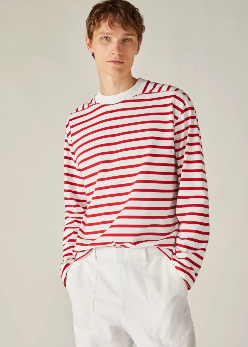 Polo And T-Shirts*Loro Piana Riomaggiore T-Shirt White/Red Stripes