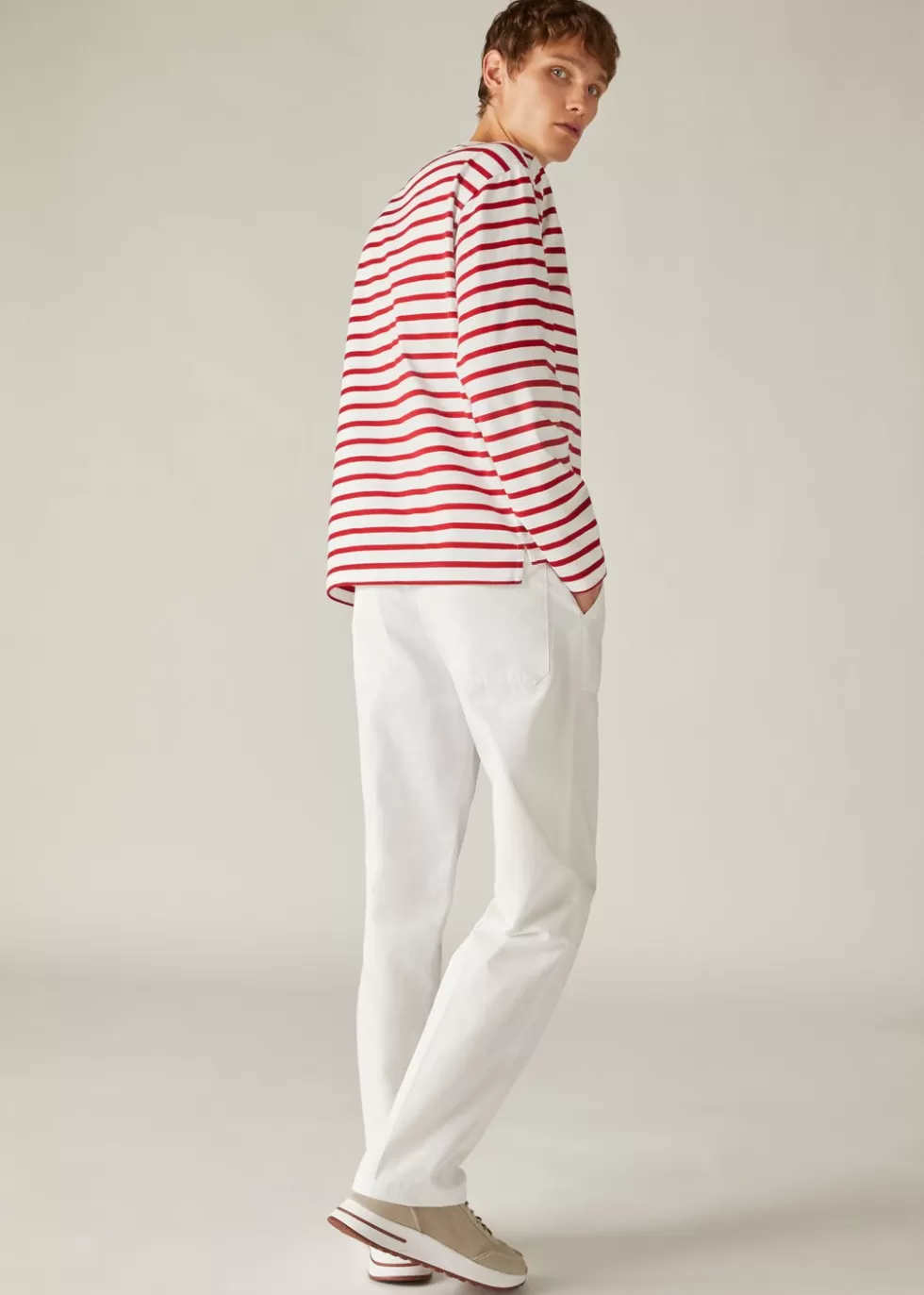 Polo And T-Shirts*Loro Piana Riomaggiore T-Shirt White/Red Stripes