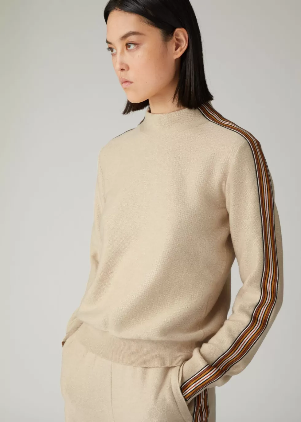 Knitwear*Loro Piana The Suitcase Stripe Turtleneck Natural Melange/Kummel