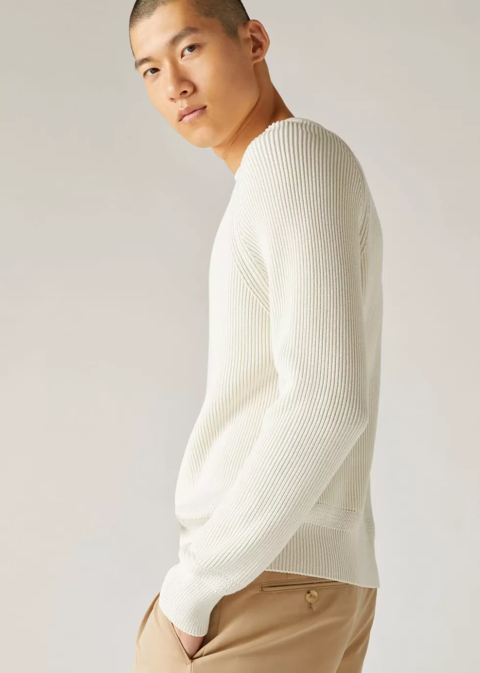 Knitwear*Loro Piana Valdarno Crew Neck Optical White