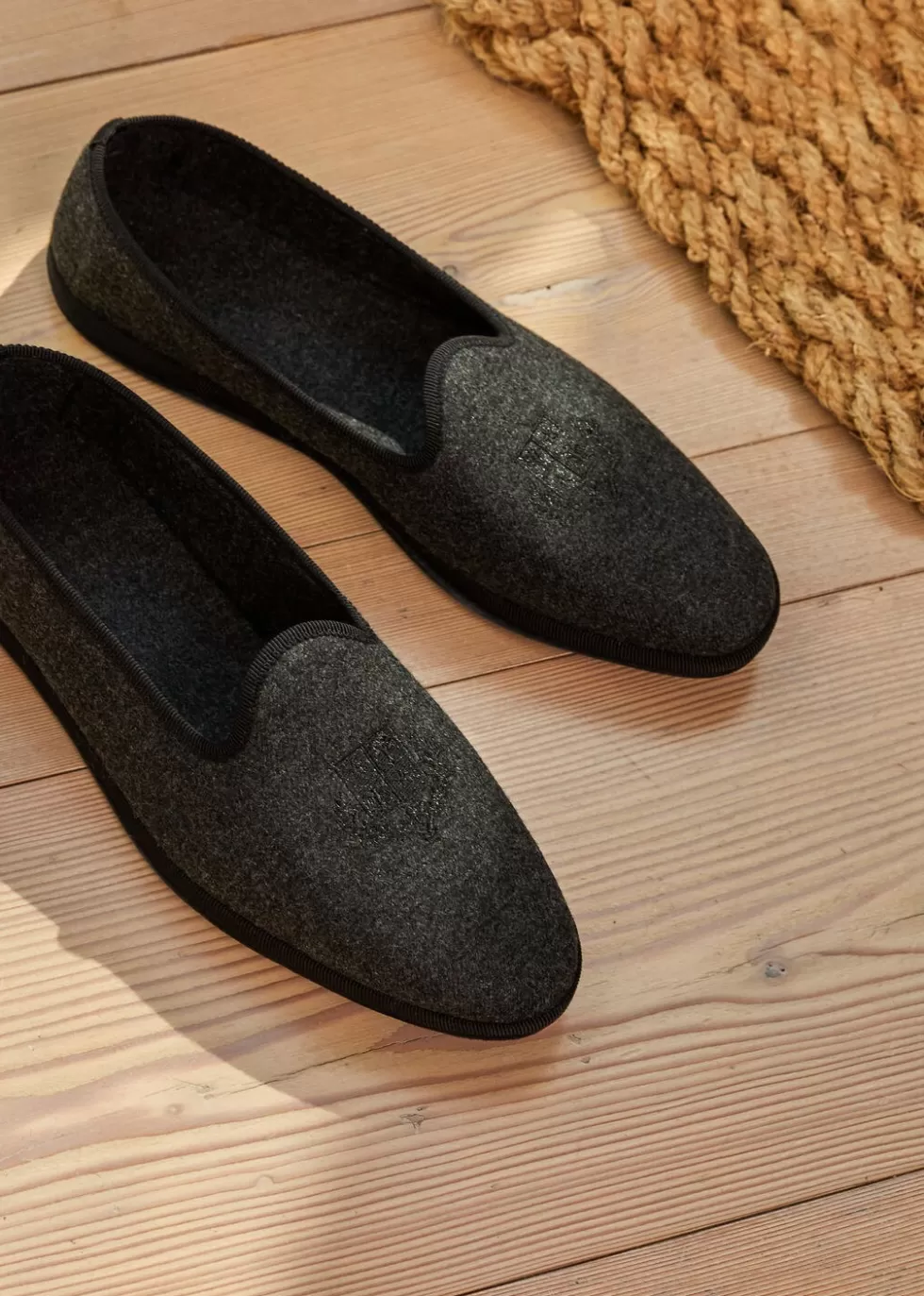 For Him*Loro Piana Venice Slippers Dark Gray Melange