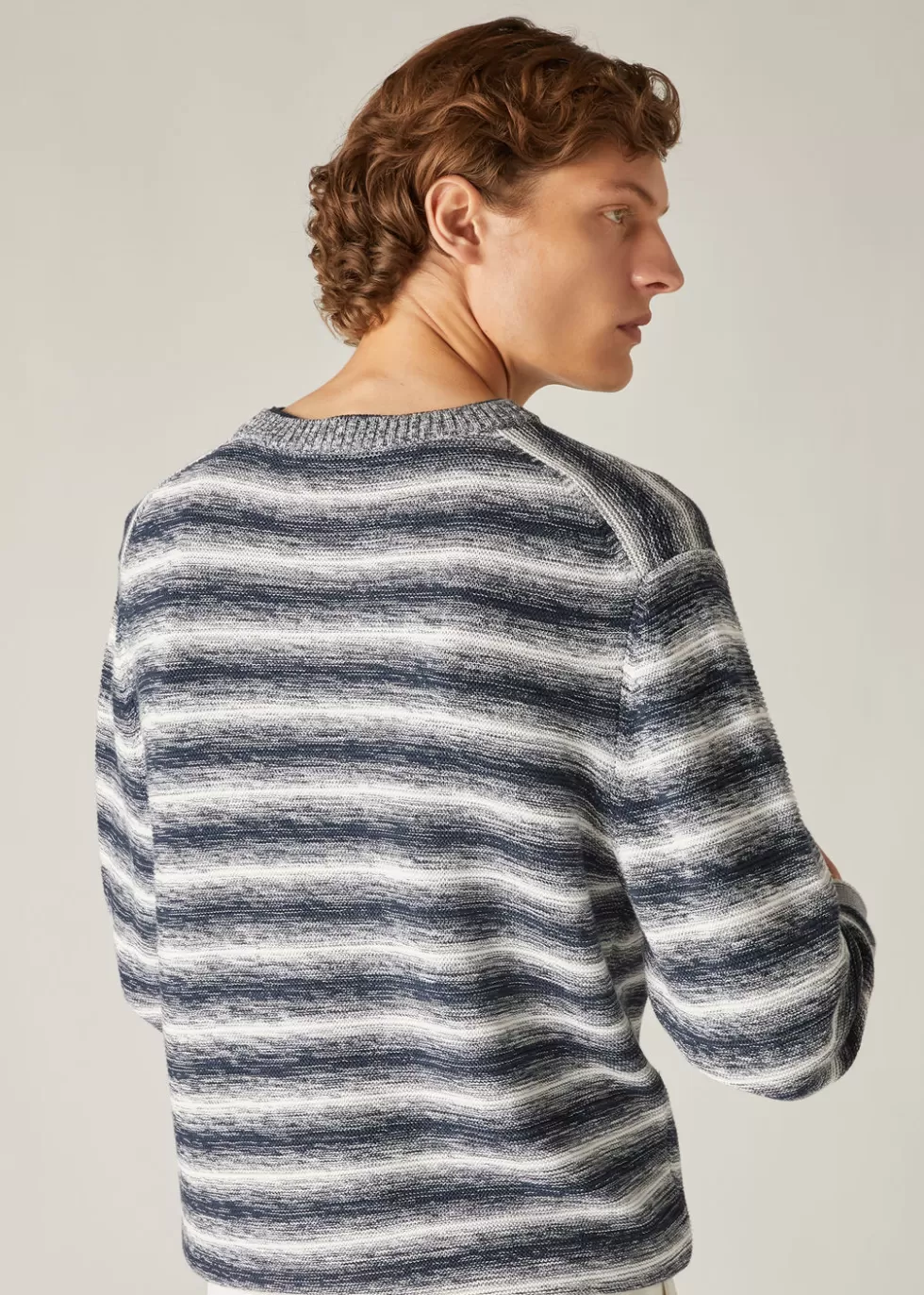 Knitwear*Loro Piana Vernazza Crew Neck White/Dark Sea Mouline'