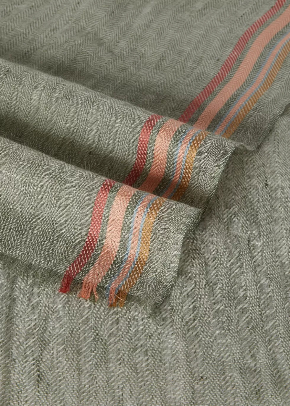 Stoles*Loro Piana Zimmari Stole Military Green/Coral Stripes